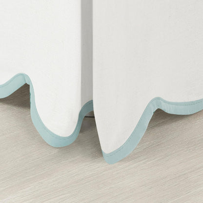 Lush Decor Coastal Chic Scalloped Edge Linen-Textured Bed Skirt Single, Queen Blue & White - White Bed Skirt Queen Size - Coastal Decor - Wrap Around Bed Skirt