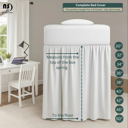 Premium Microfiber College Dorm Room Bed Skirt Twin XL 39" x 80", Extended 32" Drop, Split Corner Dust Ruffle, Wrinkle Resistant Durable Easy Care, White Solid