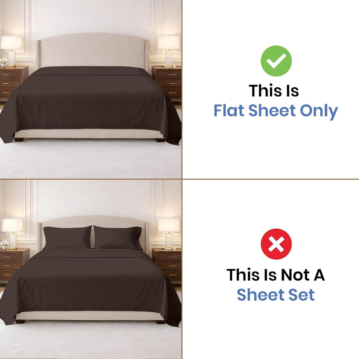 Kotton Culture 100% Egyptian Cotton 1 Pc Flat Sheet - 600 Thread Count, Soft and Crisp, Breathable, Top Sheet Only, Ultra Premium Sateen Weave Queen Bed Sheets, Cotton Flat Sheet (Chocolate)