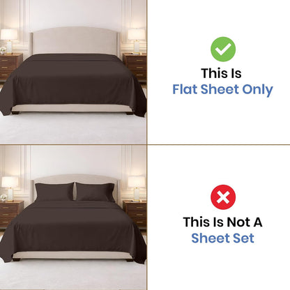Kotton Culture 100% Egyptian Cotton 1 Pc Flat Sheet - 600 Thread Count, Soft and Crisp, Breathable, Top Sheet Only, Ultra Premium Sateen Weave Queen Bed Sheets, Cotton Flat Sheet (Chocolate)