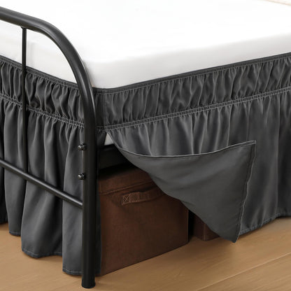 Queen Bed Skirt 14 inch Drop, Elastic Wrap Split Corner, Bright White