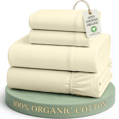 LANE LINEN Queen Sheets 100% Organic Cotton 4pc Percale Cooling - White