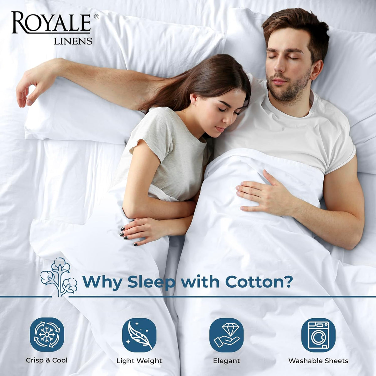 Royale Linens 100% Organic Cotton Queen Flat Sheet Only - Super Soft - Percale Top Sheets - Queen Flat Sheet Sold Separately - Breathable, Cool & Crisp White Sheets Only (90" x 102", White)