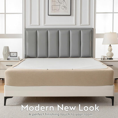MIYE Jacquard Fabric Box Spring Cover,Super Stretchy Wrap Around 4 Sides Elastic Bed Skirt,Wrinkle & Fading Resistant,Washable & Easy Fit. (Cream, Queen)
