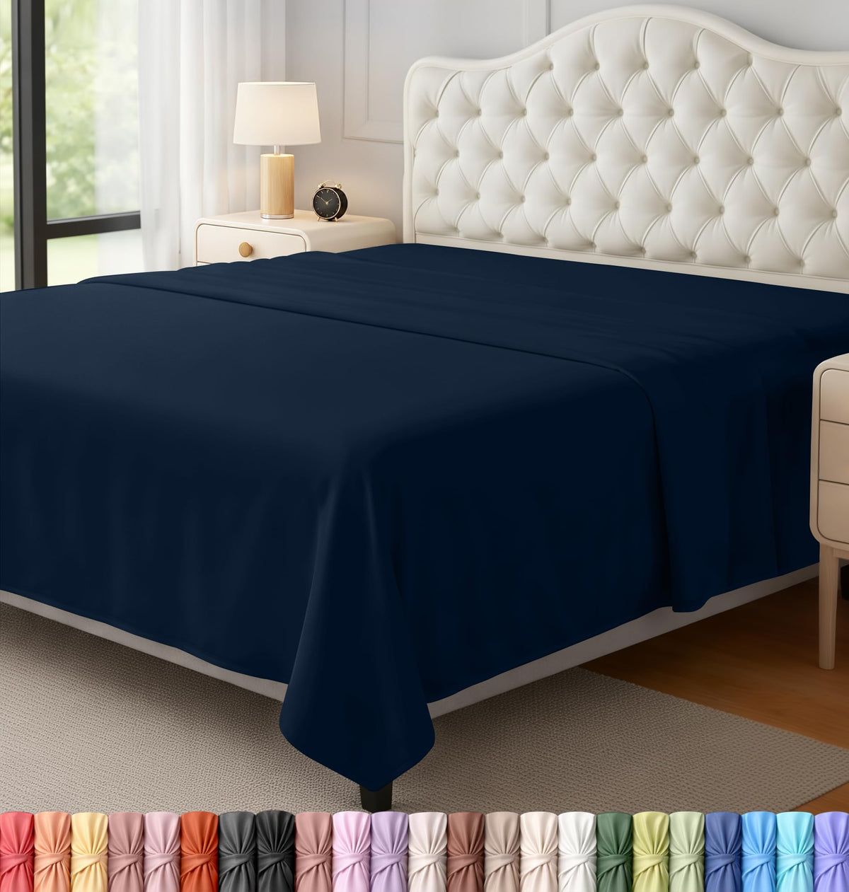 Queen Size Flat Sheet Only, Ultra Soft & Breathable Hotel Sheets, Grey