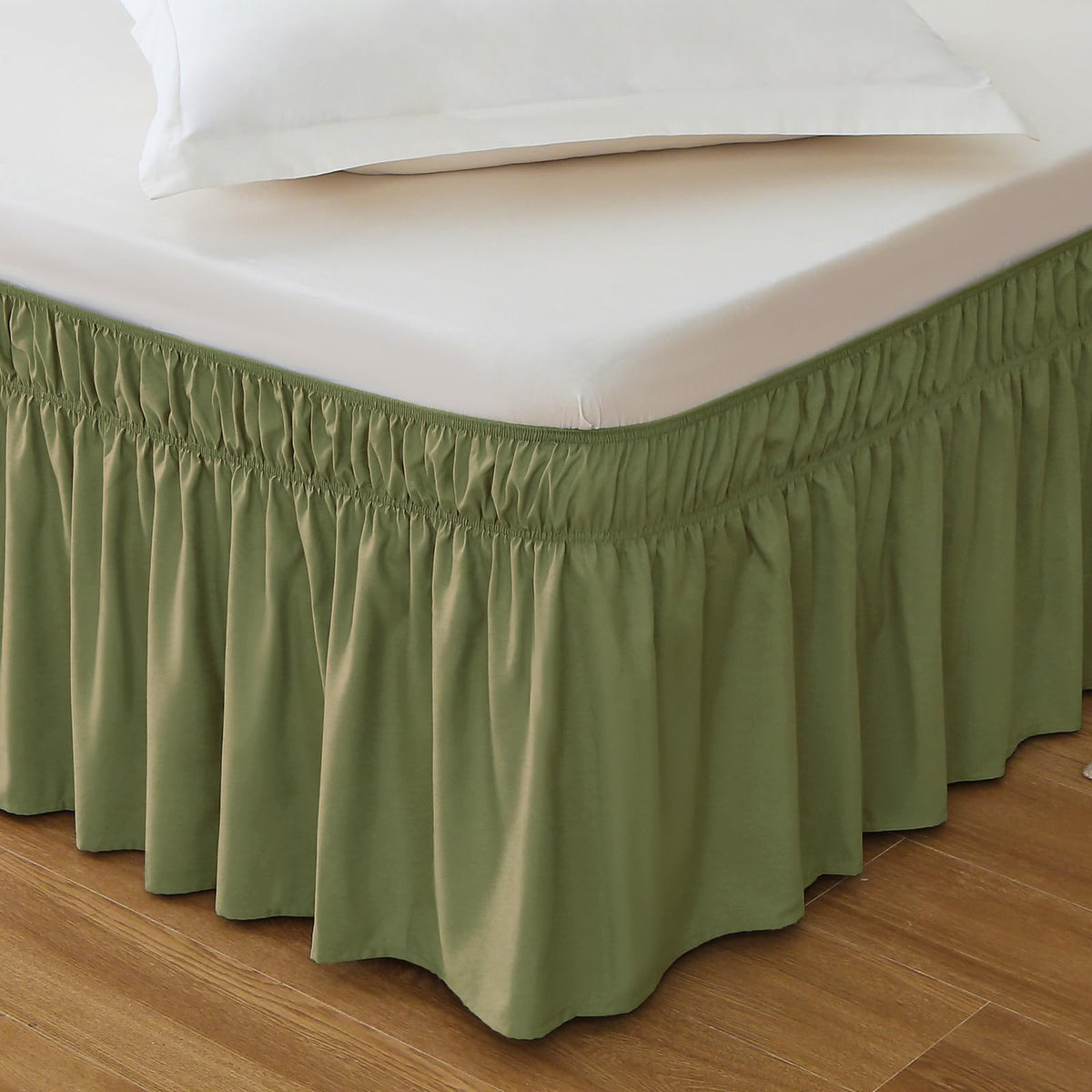 MEILA Wrap Around Elastic Bed Skirt for Queen & King Beds, 16" Drop, Beige