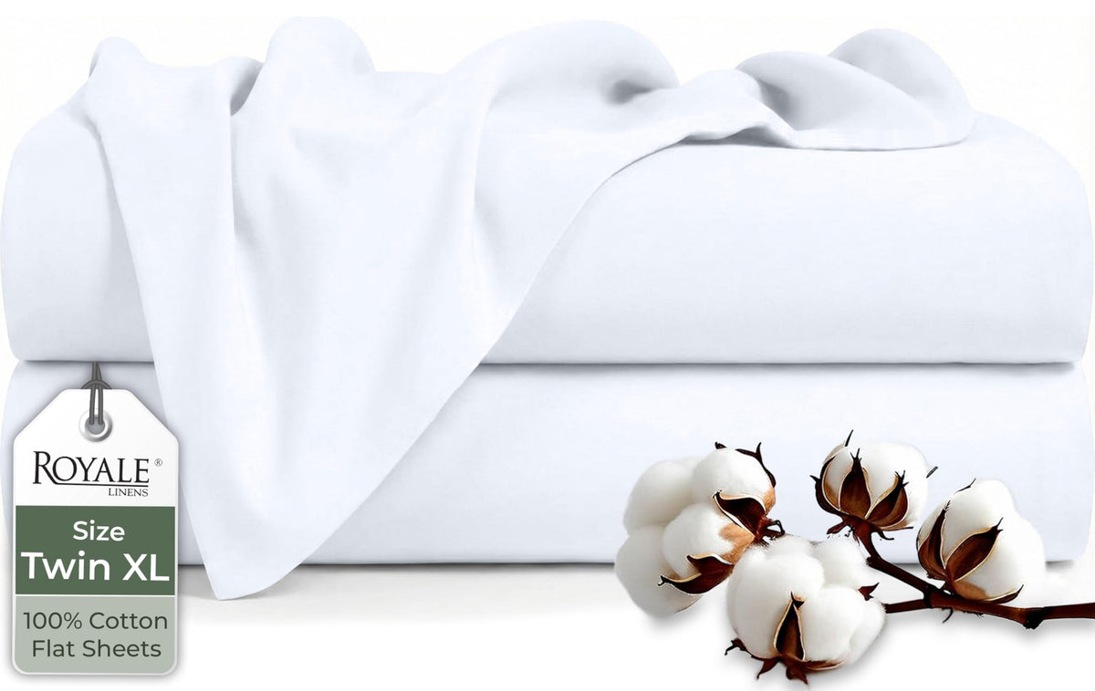 Royale Linens 100% Organic Cotton Queen Flat Sheet Only - Super Soft - Percale Top Sheets - Queen Flat Sheet Sold Separately - Breathable, Cool & Crisp White Sheets Only (90" x 102", White)