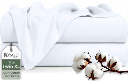 Royale Linens 100% Organic Cotton Queen Flat Sheet Only - Super Soft - Percale Top Sheets - Queen Flat Sheet Sold Separately - Breathable, Cool & Crisp White Sheets Only (90" x 102", White)