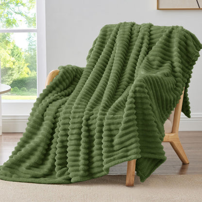 BEDELITE Ribbed Fleece Throw Blanket for Couch, Cream, 50"x60"