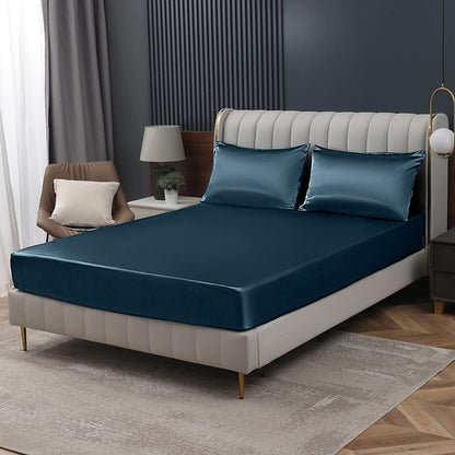 Homiest Black Satin Flat Sheet, Full Silky Bed Top Sheet Only