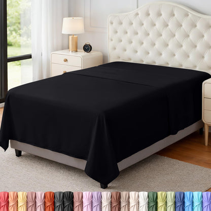 Twin Size Flat Sheet Only, Ultra Soft & Breathable Hotel Sheets, White