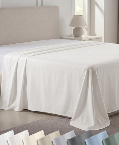 California Design Den 600 Thread Count Queen Flat Sheet, Bright White
