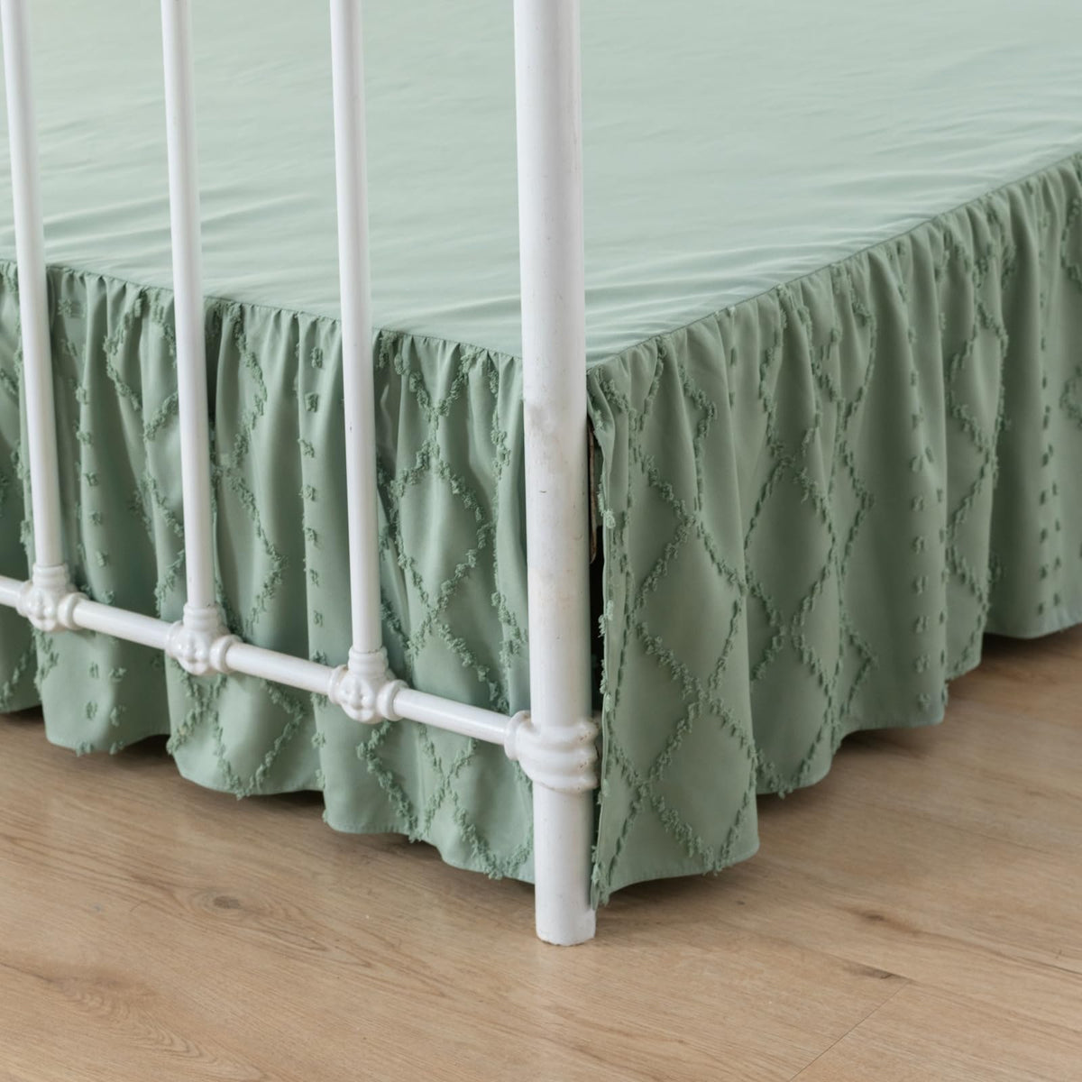 Bed Skirt King Size Ruffled Bed Skirt with Split Corners, Olive Green