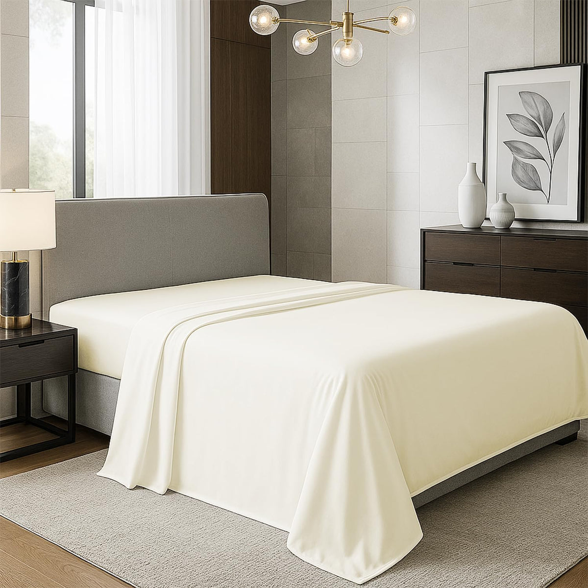 TEXAS LINEN CO. 100% Organic Cotton Queen Flat Sheet, Percale Weave, White