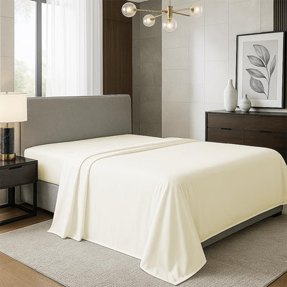 TEXAS LINEN CO. 100% Organic Cotton Queen Flat Sheet, Percale Weave, White