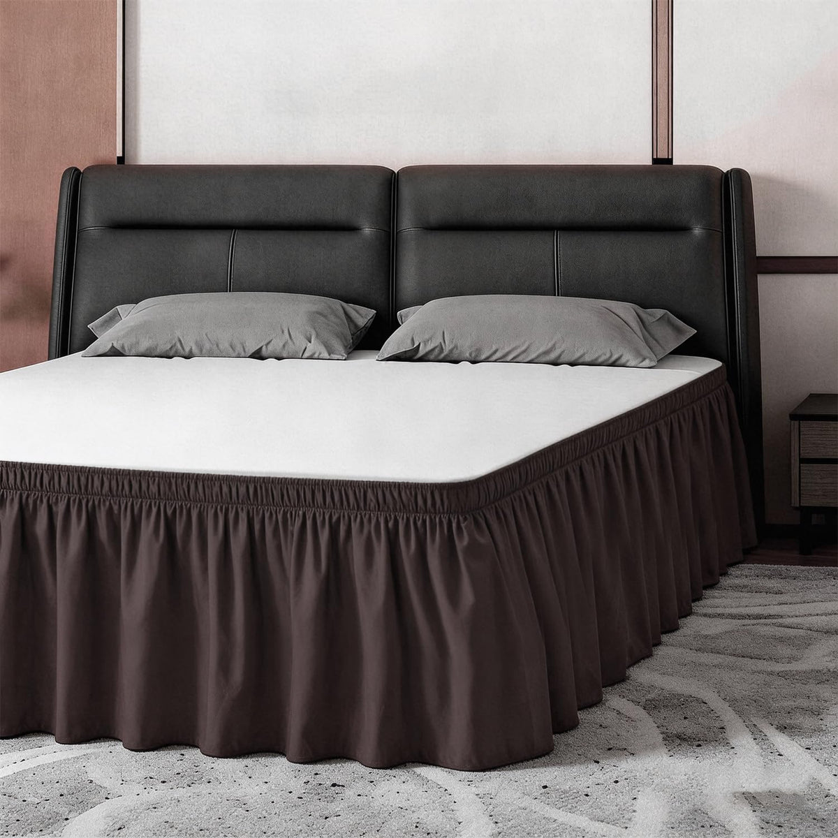 ANARACHON Full Bed Skirt, Wrap-Around Elastic Ruffled Eyelet Bed Skirt Full Size Dust Ruffle with Gathered Styling and Embroidered Details, 18" Drop Length (White)