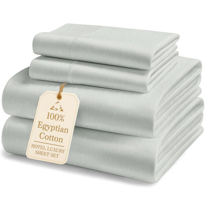 LANE LINEN 100% Egyptian Cotton Sheets King Size Silky Sateen Weave - White