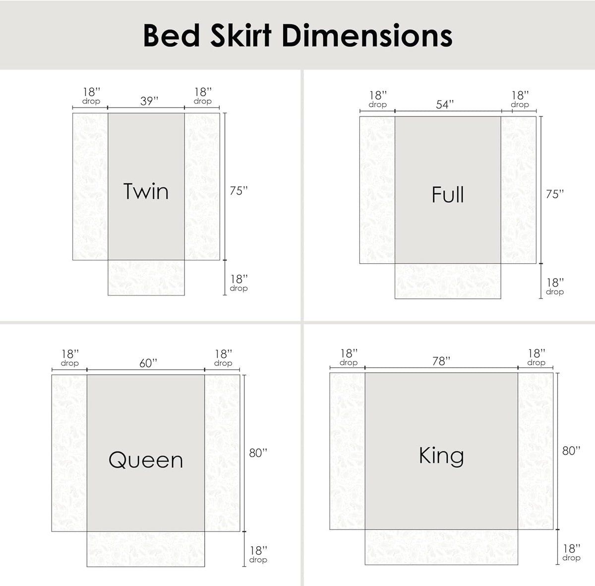 Greenland Home Paisley Quilted 100% Cotton Bed Skirt, White, Queen