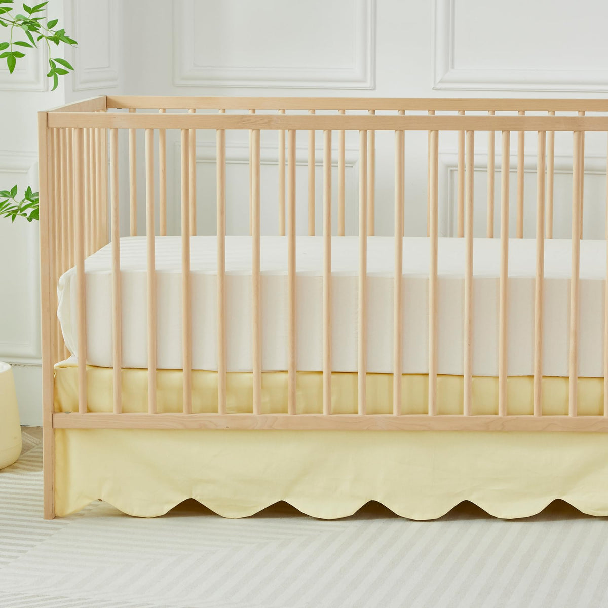 Brandream Scallop Edge Organic Cotton Crib Skirt, Baby Boy, Baby Girl, Gender Neutral Crib Skirt Toddler Bedskirt Farmhouse Chic Nursery Crib Bed Skirt, Boho Bohemian Solid Beige Skirt