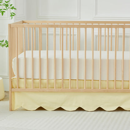 Brandream Scallop Edge Organic Cotton Crib Skirt, Baby Boy, Baby Girl, Gender Neutral Crib Skirt Toddler Bedskirt Farmhouse Chic Nursery Crib Bed Skirt, Boho Bohemian Solid Beige Skirt