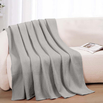 100% Cotton Blankets for Bed - Waffle Weave Blankets for Summer, Lightweight and Breathable Soft Woven Blanket for Spring (Dark Grey, Queen (90" x 90"))