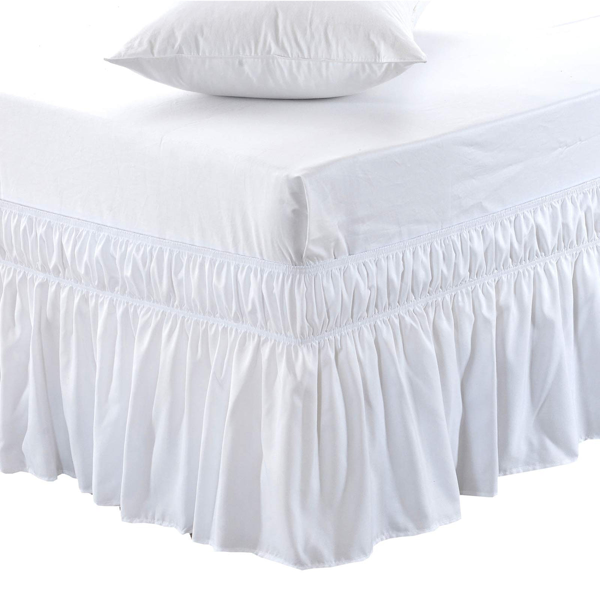 MEILA Wrap Around Elastic Bed Skirt for Queen & King Beds, 16" Drop, Beige