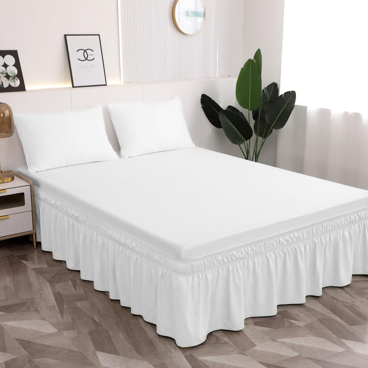 Toodou Easy to Install Wrap Around Bed Skirt Three Fabric Sides Elastic Dust Ruffled 16 Inch Tailored Drop, Fade Resistant-Black, Twin/Twin XL