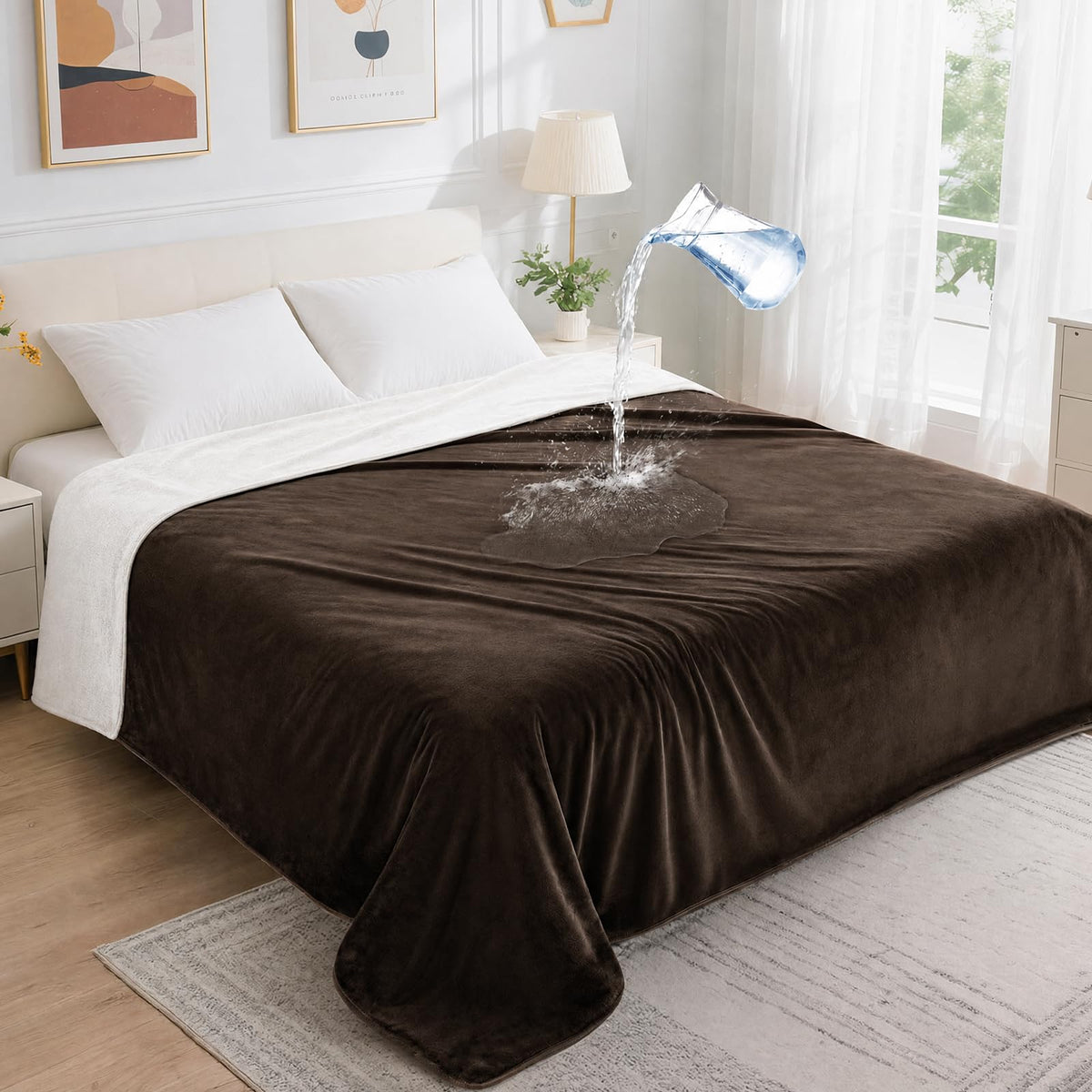 LOOBANI Waterproof Blanket for Bed, Soft Flannel Twin Bed Blanket 60" x 80"