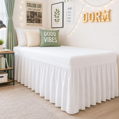 Cottington Lane Twin XL Dorm Bed Skirt 32 Inch Drop, Extended Ruffled College Dorm Bed Skirt, Wrap Around Dust Ruffle, Premium Brushed Microfiber Extra Long Bed Skirt for Twin XL Dorm Beds, White