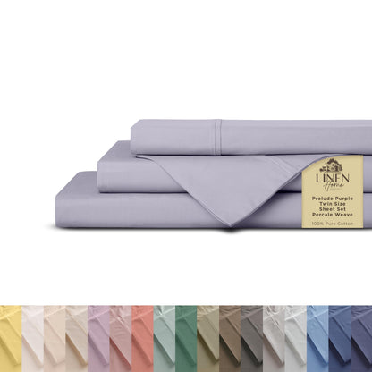 Linen Home 100% Cotton Percale Sheets Queen Size 4 Pc Cooling Set - White