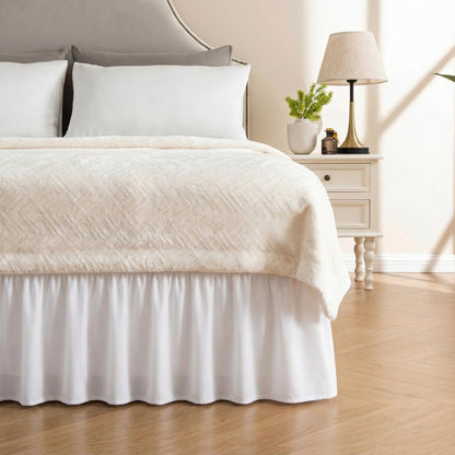 MIYE Wrap Around Ruffled Lace Bed Skirt, Elastic Dust Ruffle with Adjustable Belts, Easy to Put On, Bed Frame Cover, Machine Washable (Floral Lace/White, King/Queen-15 Drop)