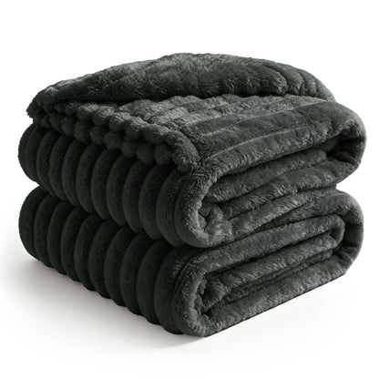 BEDELITE Ribbed Fleece Throw Blanket for Couch, Cream, 50"x60"