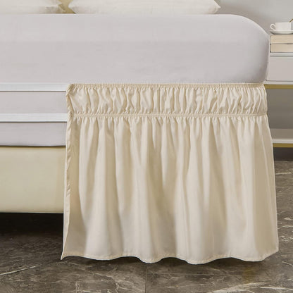 MEILA Wrap Around Elastic Bed Skirt for Queen & King Beds, 16" Drop, Beige