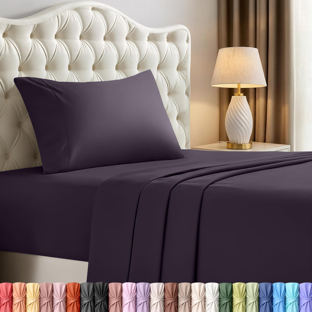 Queen Sheets Set, 4 Pieces 16" Deep Pocket Hotel Luxury Bed Sheets, Grey