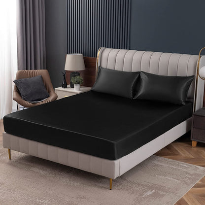 Homiest Black Satin Flat Sheet, Full Silky Bed Top Sheet Only