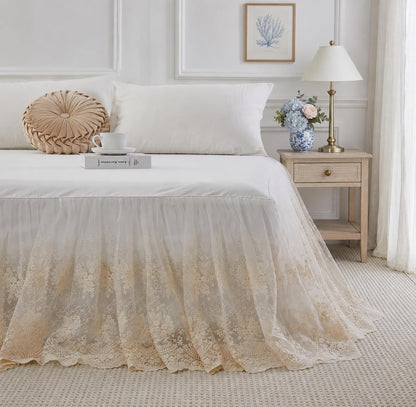 Brandream Cream Lace Bed Skirt King 18-Inch Drop Romantic Bedding