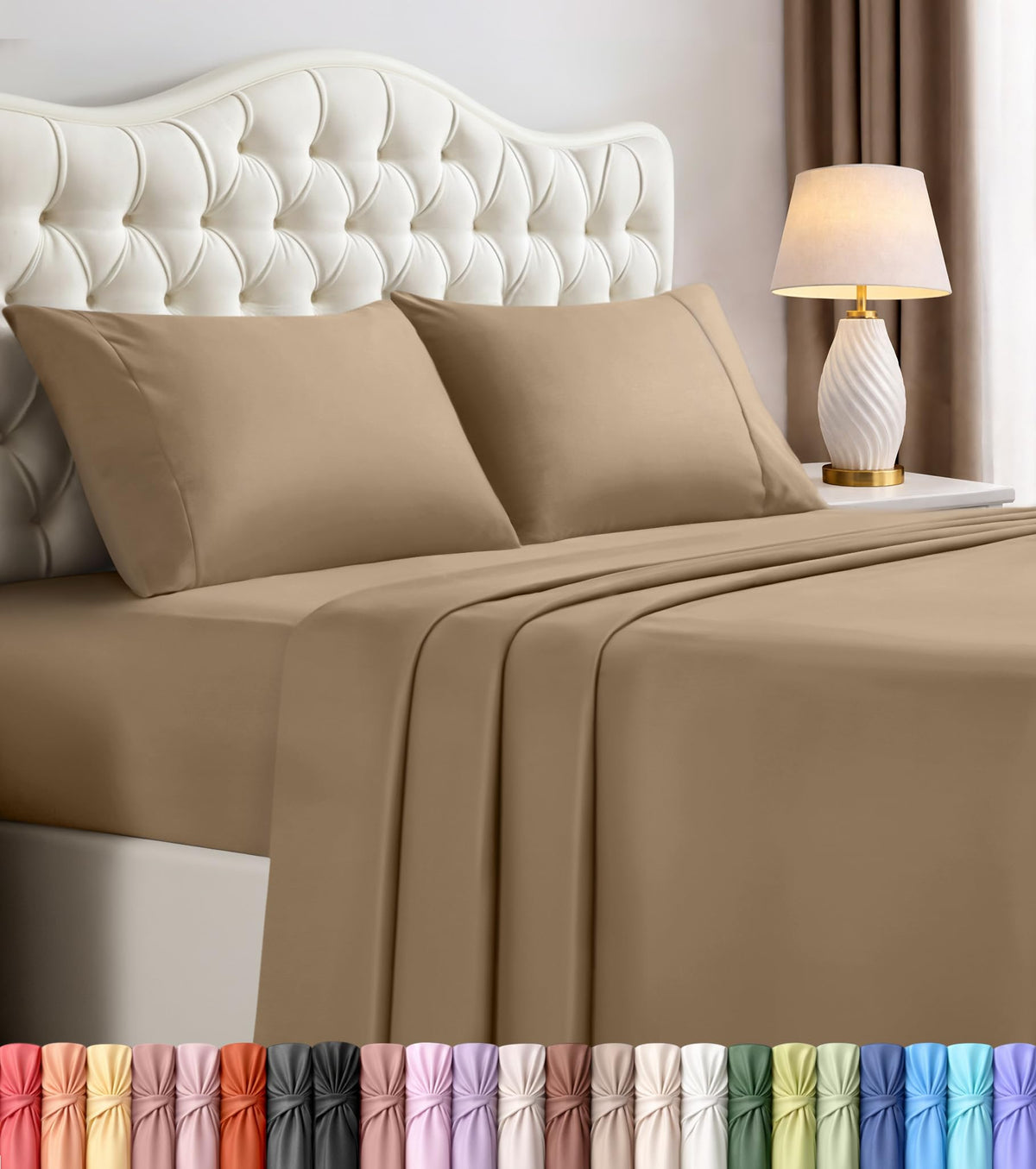 Queen Sheets Set, 4 Pieces 16" Deep Pocket Hotel Luxury Bed Sheets, Grey