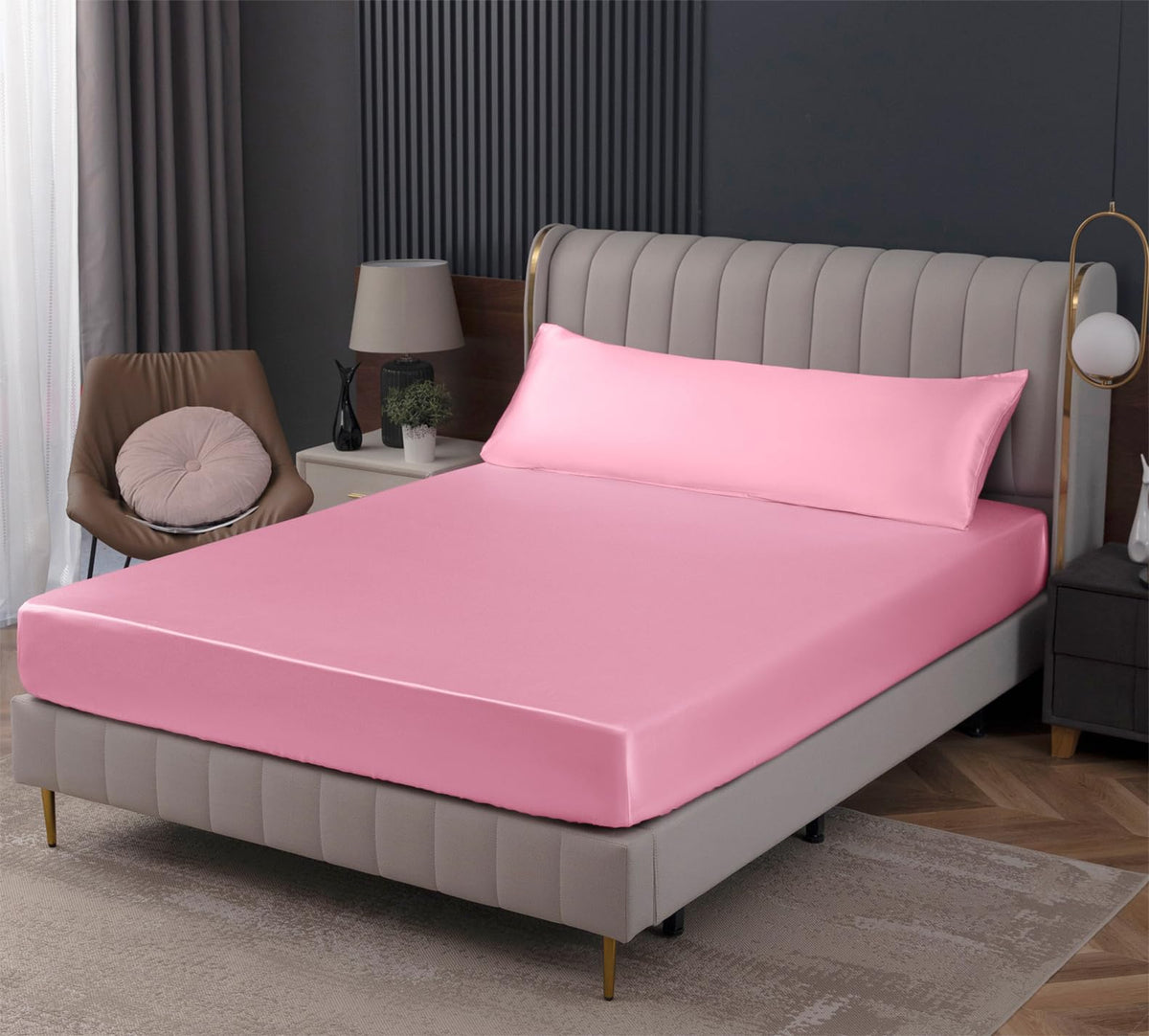 Homiest Black Satin Flat Sheet, Full Silky Bed Top Sheet Only