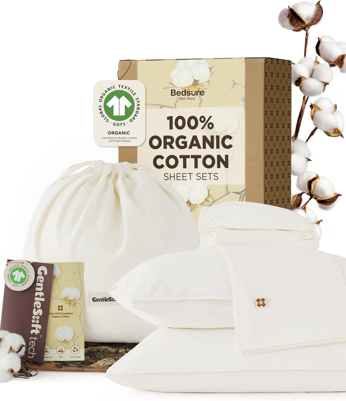 Bedsure PureWoven 100% GOTS Certified Organic Cotton Sheets, Queen Size