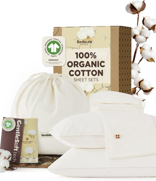 Bedsure PureWoven 100% GOTS Certified Organic Cotton Sheets, Queen Size
