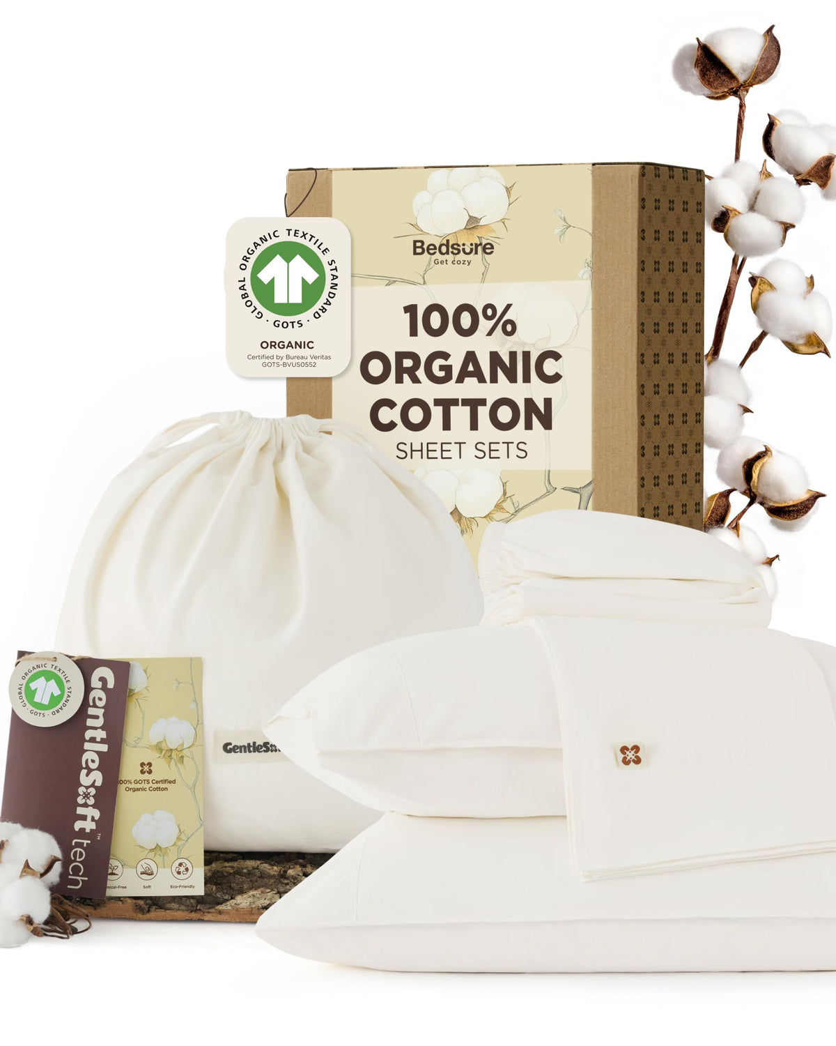 Bedsure PureWoven 100% GOTS Certified Organic Cotton Sheets, Queen Size