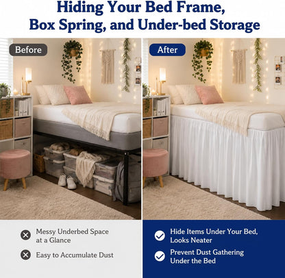White Platform Dorm Bed Skirt Twin XL 42 Inch Drop,Extra Long Drop