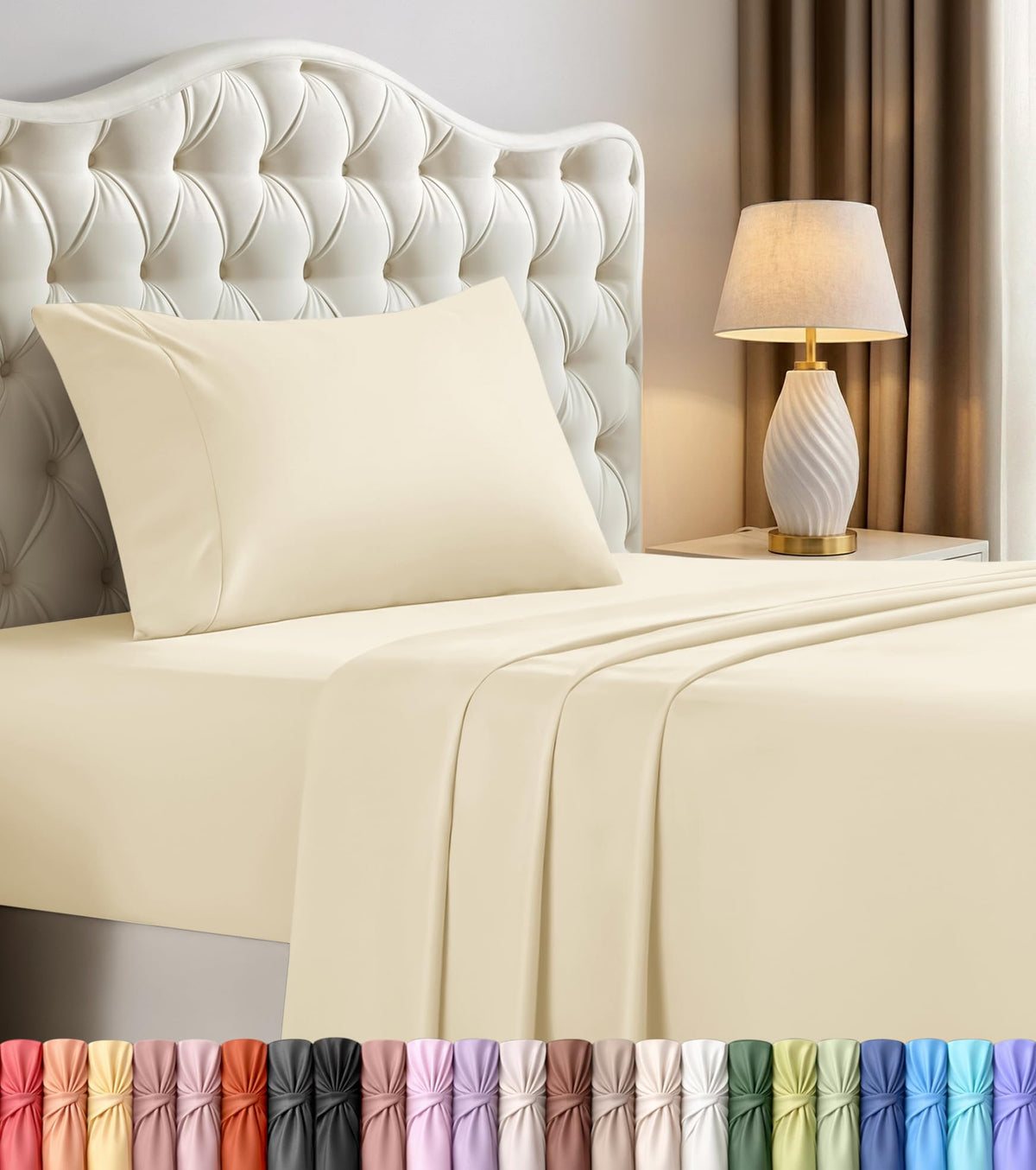 Queen Sheets Set, 4 Pieces 16" Deep Pocket Hotel Luxury Bed Sheets, Grey