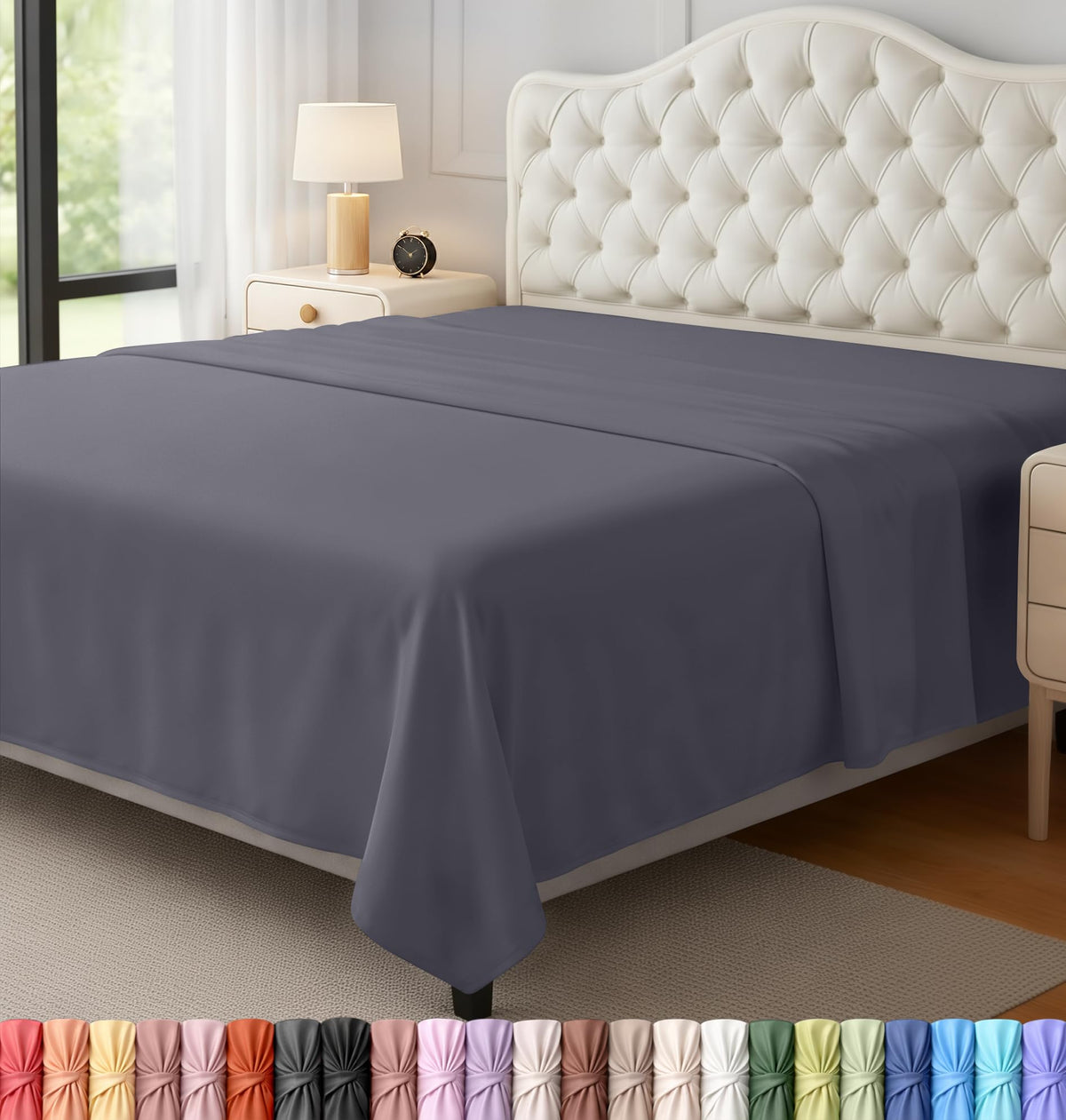 Full Size Flat Sheet Only, Ultra Soft & Breathable Hotel Sheets, Grey