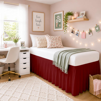 SlumberWell College Dorm Twin XL Ruffled Bed Skirt, 42 Inch Drop, White