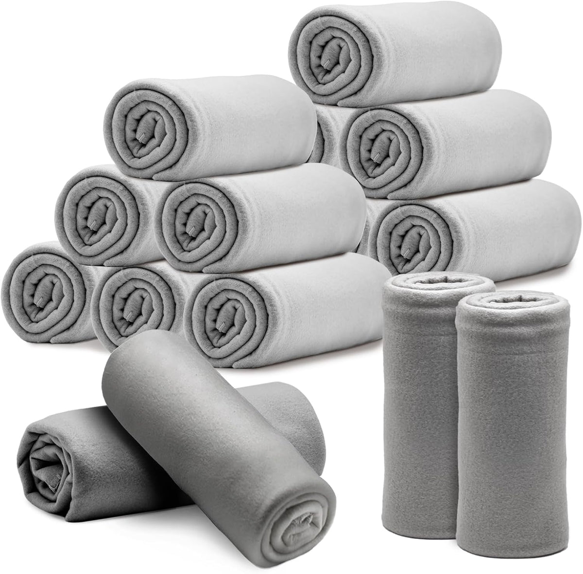 Fleece Throw Blankets Bulk 12PCS 60 x 50 in Soft Blankets Fabric Warm Lightweight Wool Blanket Cozy Coverlet for Beds Sofas Home Wedding Season (Light Gray)