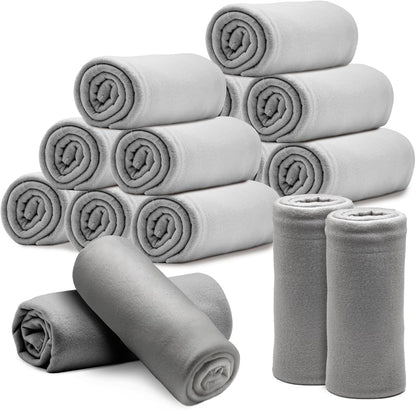 Fleece Throw Blankets Bulk 12PCS 60 x 50 in Soft Blankets Fabric Warm Lightweight Wool Blanket Cozy Coverlet for Beds Sofas Home Wedding Season (Light Gray)