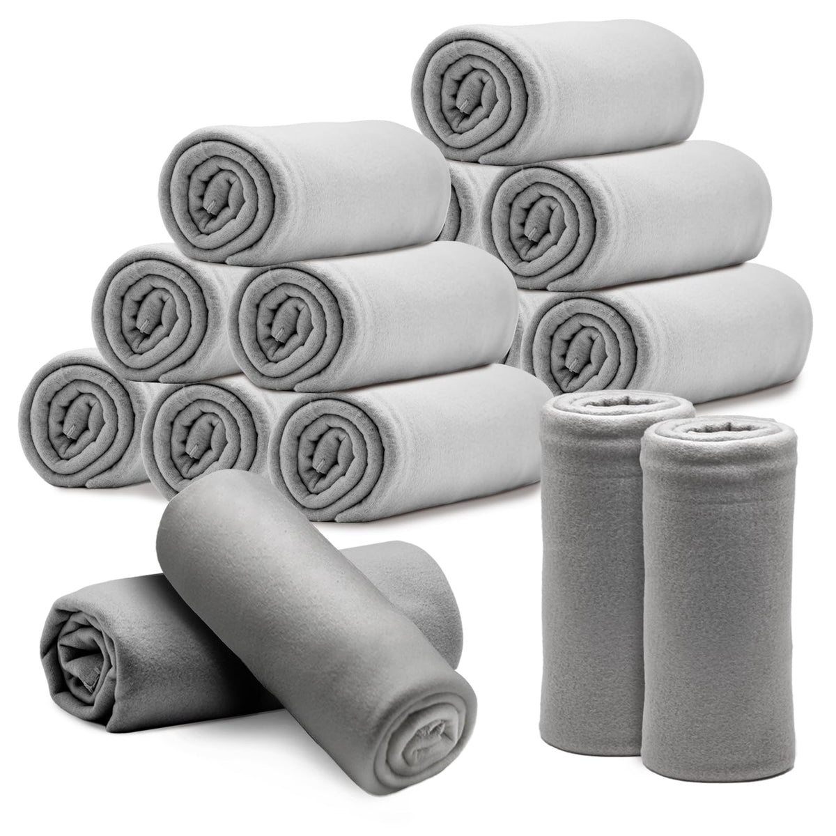 Fleece Throw Blankets Bulk 12PCS 60 x 50 in Soft Blankets Fabric Warm Lightweight Wool Blanket Cozy Coverlet for Beds Sofas Home Wedding Season (Light Gray)