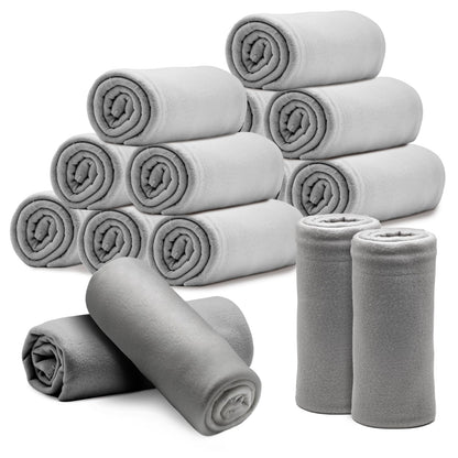 Fleece Throw Blankets Bulk 12PCS 60 x 50 in Soft Blankets Fabric Warm Lightweight Wool Blanket Cozy Coverlet for Beds Sofas Home Wedding Season (Light Gray)