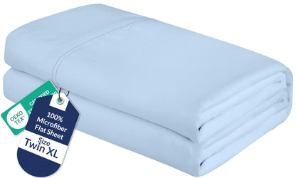 Royale Linens Queen Flat Sheet - Ultra Soft Brushed 1800 Microfiber Flat Sheets Only - Wrinkle Free & Stain Resistant - Hotel Quality Top Sheet for Bed (Queen, White)